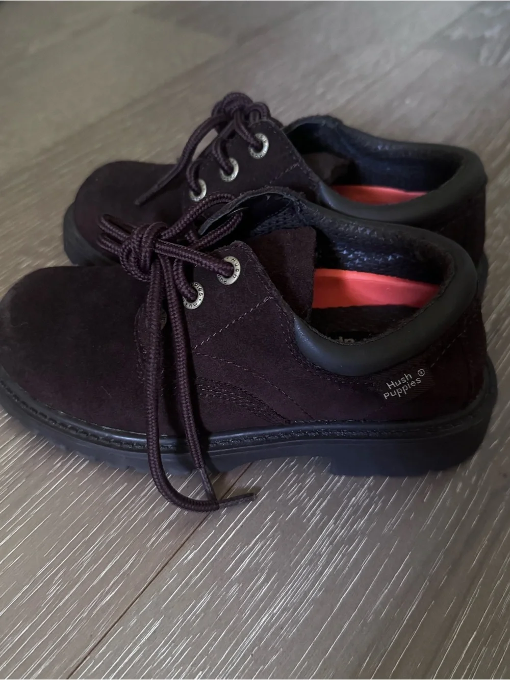 Hush Puppies Boys Brown Shoes Leather Lace Up School Uniform Non Marking Sz 12M
